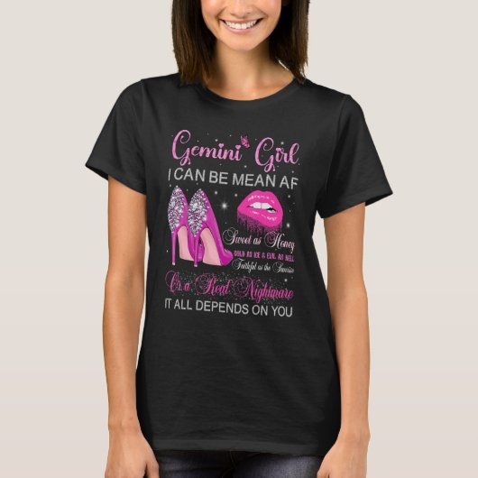 Gemini Girl Birthday High Heels Driving Lips Butt T-shirt (Voorkant)