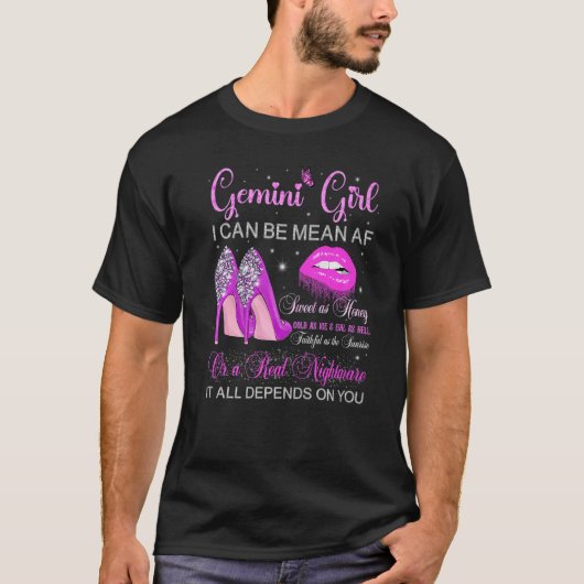 Gemini Girl Birthday High Heels Driving Lips Butt T-shirt (Voorkant)
