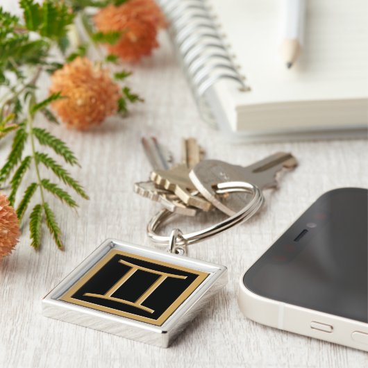Gemini Gold Symbol Design Premium Sleutelhanger (Zijkant)