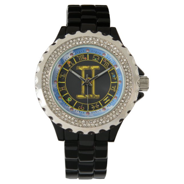 GEMINI GOLD ZODIAC BIRTHDAY JEWEL Astrology Chart Horloge (Voorkant)
