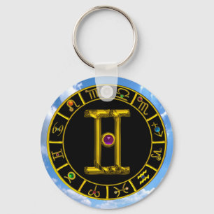 GEMINI GOLD ZODIAC BIRTHDAY JEWEL Astrology Chart Sleutelhanger