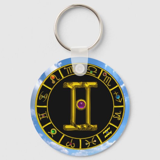 GEMINI GOLD ZODIAC BIRTHDAY JEWEL Astrology Chart Sleutelhanger (Voorkant)
