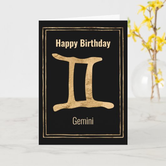 Gemini Gold Zodialogy Happy Birthday Kaart (Gele Bloem)