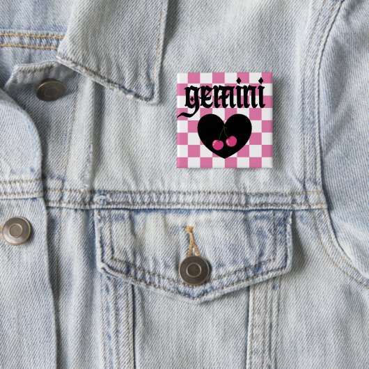 Gemini Gotische Esthetiek Geruite Kersen Ontwerp Vierkante Button 5,1 Cm (In situ)