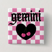 Gemini Gotische Esthetiek Geruite Kersen Ontwerp Vierkante Button 5,1 Cm (Voorkant)