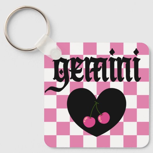 Gemini gotische esthetische geruit kersen ontwerp sleutelhanger (Voorkant)