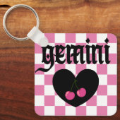 Gemini gotische esthetische geruit kersen ontwerp sleutelhanger (Voorkant)