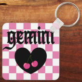Gemini gotische esthetische geruit kersen ontwerp sleutelhanger (Achterkant)