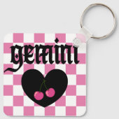 Gemini gotische esthetische geruit kersen ontwerp sleutelhanger (Achterkant)