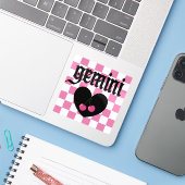 Gemini gotische esthetische geruite kersen kunst sticker (Laptop met iPhone)