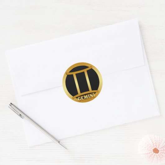 GEMINI GOUDEN STERRENBEELD RONDE STICKER (Envelop)