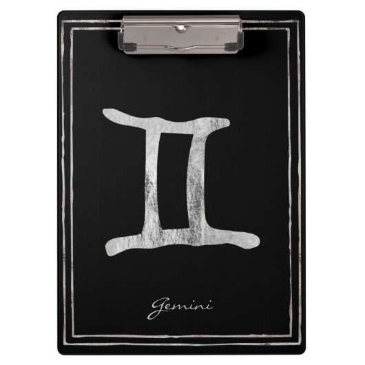 Gemini hammered zilver gestileerde astrologiesymbo klembord (Voorkant)