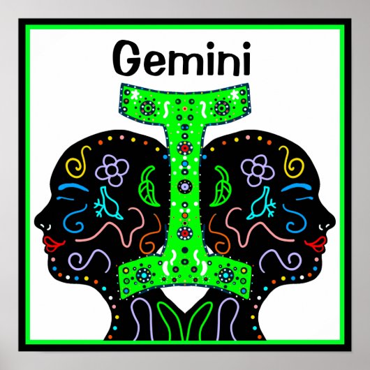 Gemini Hand Drawn Art Horoscope Sign Poster (Voorkant)