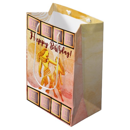 Gemini - Happy Birthday Medium Gift Bag Medium Cadeauzakje (Voorkant Gekanteld)