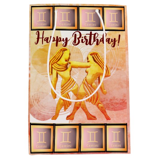 Gemini - Happy Birthday Medium Gift Bag Medium Cadeauzakje (Voorkant)