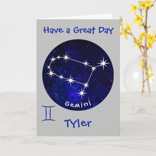 Gemini Horoscope Kaart, Birthday Kaart (Gele Bloem)