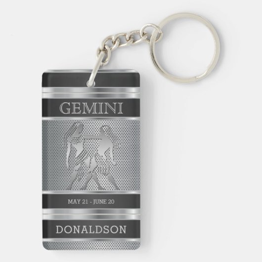 Gemini ♊ in Black en Silver Mesh Sleutelhanger (achterkant)