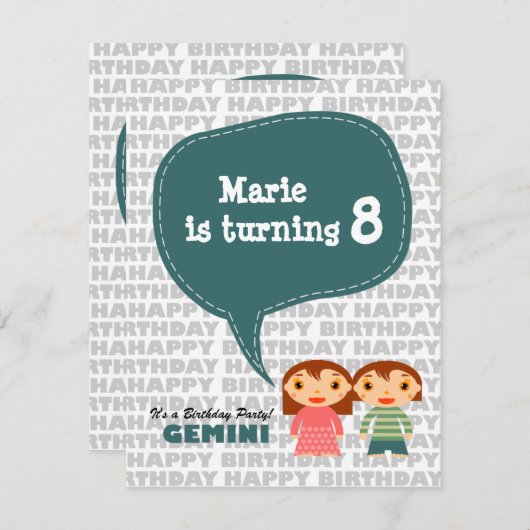 Gemini Kinder feestuitnodiging Kaart (Voorkant / Achterkant)