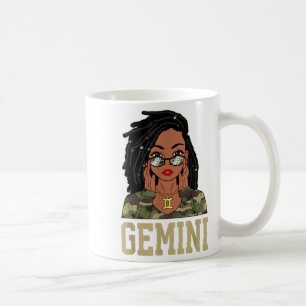 Gemini Locd Haar Sy Zwarte Vrouw Camo Melanine Mei Koffiemok