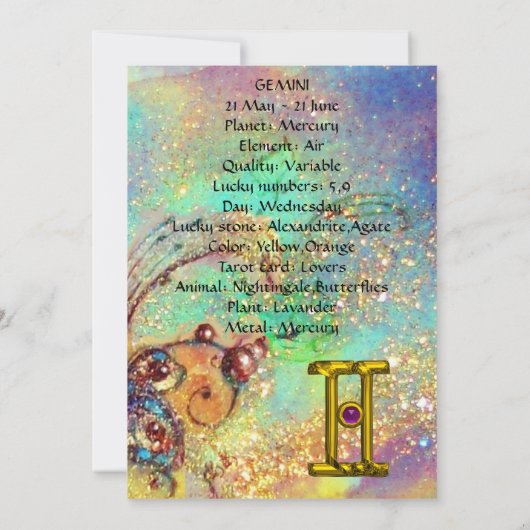 GEMINI,LOVERS TAROT ASTROLOGIE STERRENBEELD VERJAA KAART (Achterkant)