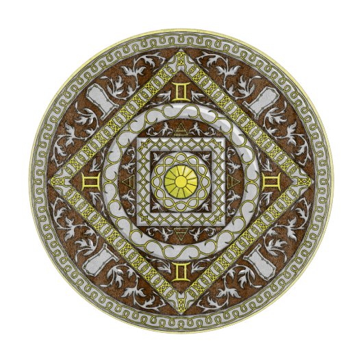 Gemini Mandala Glass Cutting Board Snijplank (Voorkant)