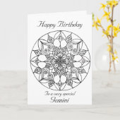 Gemini Mandala: Kleur je eigen Verjaardag Kaart (Gele Bloem)