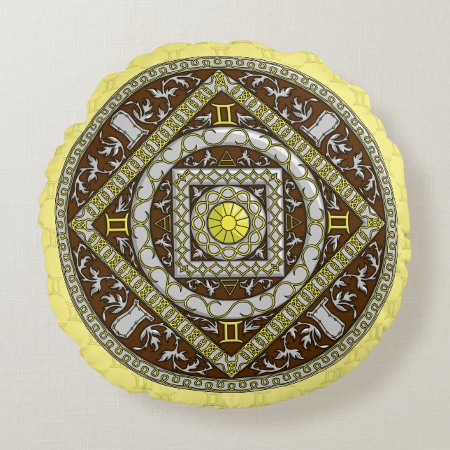 Gemini Mandala Ronde Kussen (Voorkant)