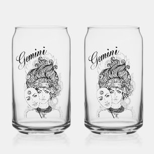 Gemini Mask Lady Zodiac Glass Blikvorm Glas
