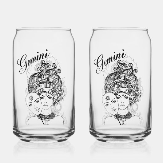 Gemini Mask Lady Zodiac Glass Blikvorm Glas (Voorkant)