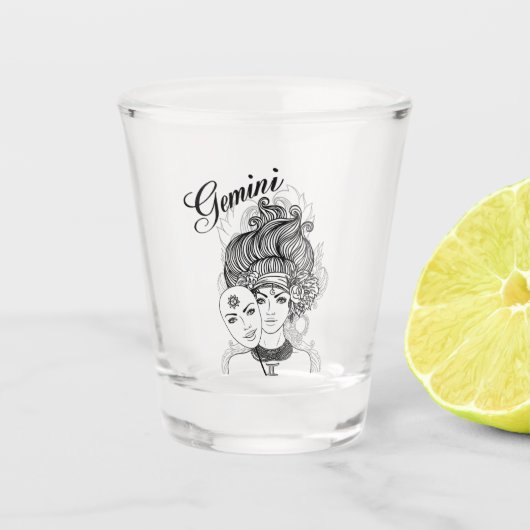 Gemini Mask Lady Zodiac Glass Shot Glas (Voorkant)