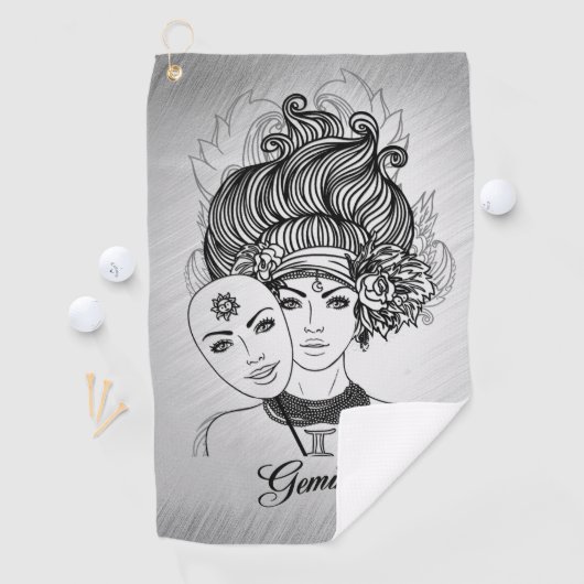 Gemini Mask Lady Zodiac Golfhanddoek (Insitu)