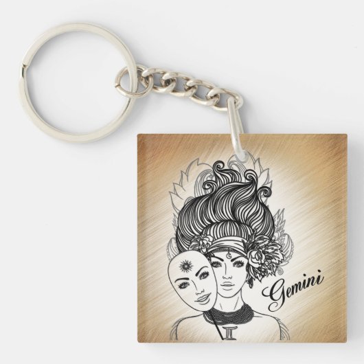 Gemini Mask Lady Zodiac Sleutelhanger (Voorkant)
