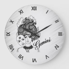 Gemini MaskLady Zodiac Roman Numerals Grote Klok
