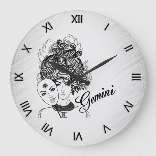 Gemini MaskLady Zodiac Roman Numerals Grote Klok (Voorkant)