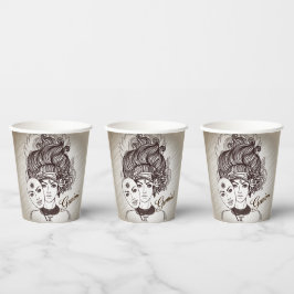 Gemini MaskLady Zodiac Rustic Papieren Bekers