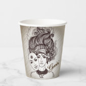 Gemini MaskLady Zodiac Rustic Papieren Bekers (Voorkant)