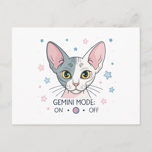 Gemini Mode Sphynx Kat Zodiac Illustratie Briefkaart (Voorkant)