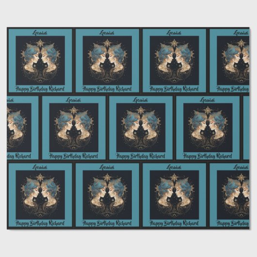 Gemini Naam toevoegen Verjaardag Zodiac Gift Cadeaupapier (Vlak)