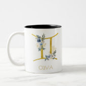 Gemini Name Blue & Gold Floral Tweekleurige Koffiemok (Links)