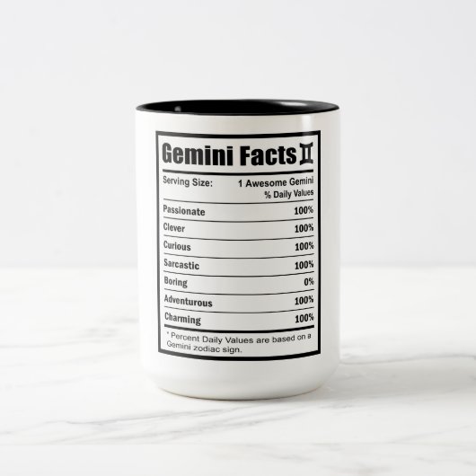 Gemini Nutrition Facts Tweekleurige Koffiemok (Center)