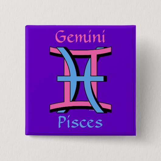 Gemini & Pisces PkBl Vierkante Button 5,1 Cm (Voorkant)