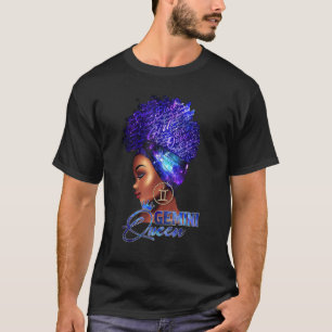 Gemini Queen Curly Hair Black Girl Magic Zodiac Qu T-shirt
