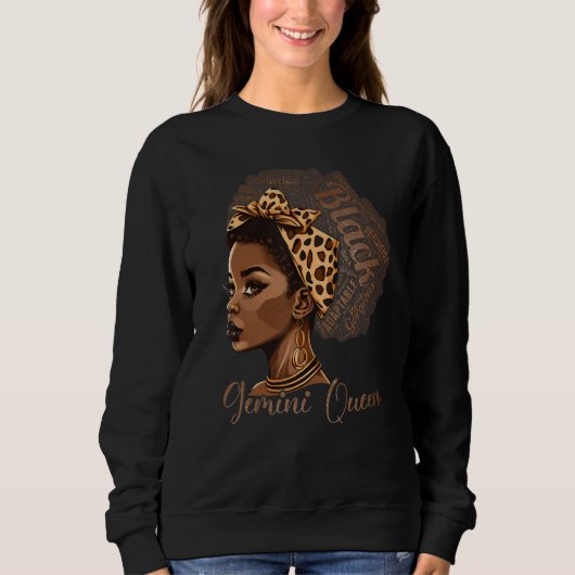 Gemini Queen Leopard Afro Melanin Zodiac Horoscope Trui (Voorkant)
