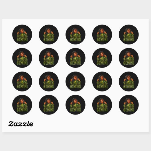 Gemini Queen Loc'd Black Woman Camo Zodiac Sign  Ronde Sticker (Vel)