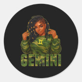 Gemini Queen Loc'd Black Woman Camo Zodiac Sign  Ronde Sticker (Voorkant)