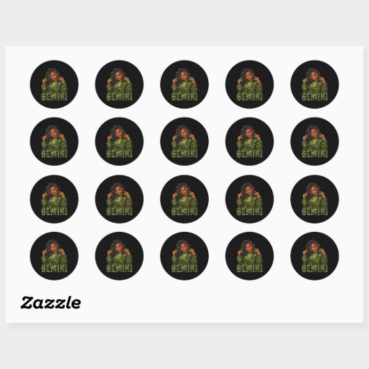 Gemini Queen Loc'd Black Woman Camo Zodiac Sign  Ronde Sticker (Vel)