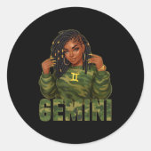 Gemini Queen Loc'd Black Woman Camo Zodiac Sign  Ronde Sticker (Voorkant)