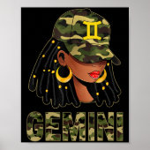 Gemini Queen Loc'd Hair Black Woman Camo Cap Zodia Poster (Voorkant)