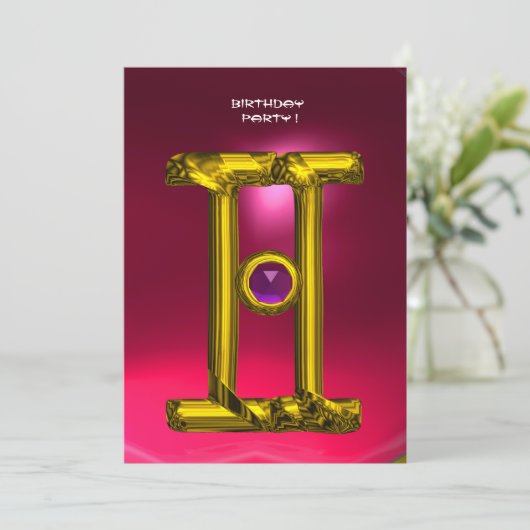 GEMINI RUBY, Alexandriet lichtgeel rood roze Aankondiging (Staand voorkant)