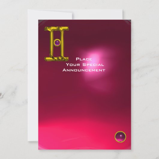 GEMINI RUBY, Alexandriet lichtgeel rood roze Aankondiging (Achterkant)